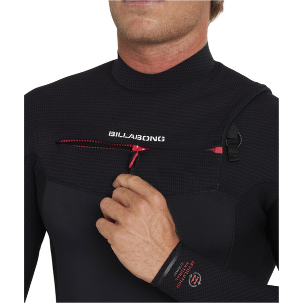 2026 Billabong Herre Revolution Natur 3/2mm Chest Zip Våddragt 24AW193511 - Black Red